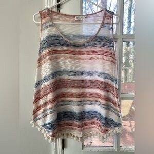 Cato Woman Boho Striped Knit Tank Top with Tassels - Size 18/20W